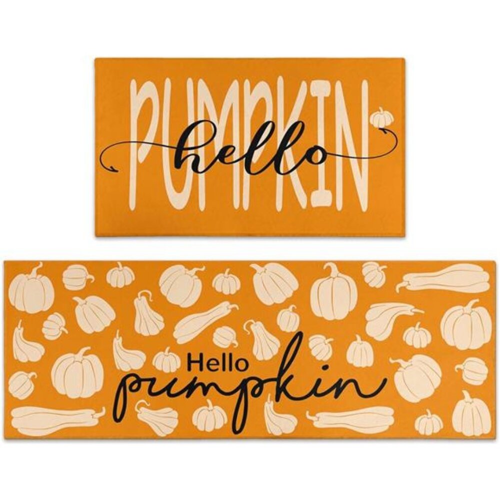 Fall Kitchen Rugs, Fall Decorations for Home Pumpkin Mats Set of 2- Non-Slip